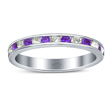 Full Eternity Stackable Band Wedding Ring Simulated Amethyst & CZ 925 Sterling Silver